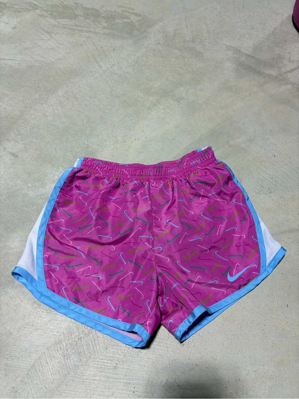 Nike kid’s Pink Dri-FIT Running Shorts with Light Blue Trim large 6x